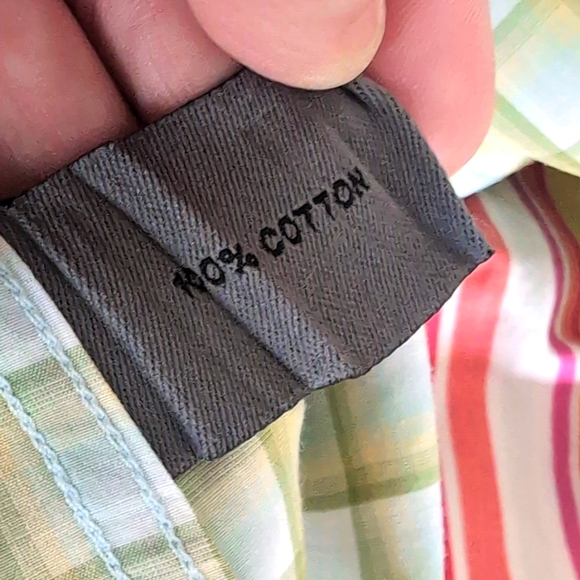 Johnston & Murphy Plaid Cotton Button Down Dress Shirt Green Yellow Medium - Picture 7 of 7